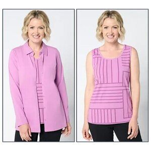 Sport Savvy Tossed Stripe Button Front Top and Tank Set Mulberry,X-Large A655185